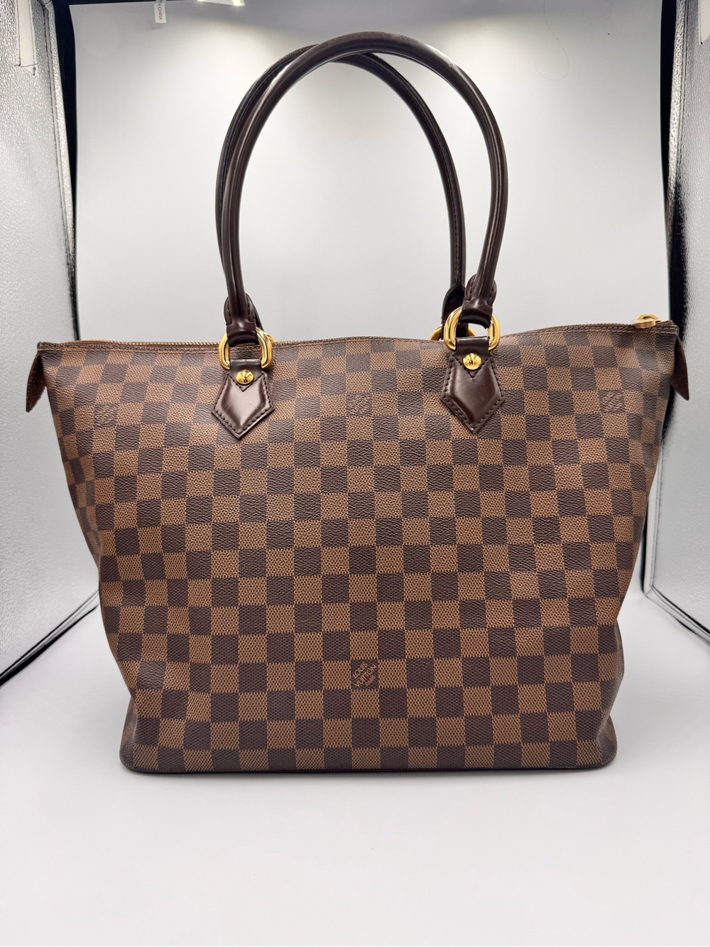 Authentic Louis Vuitton Saleya MM Damier Ebene Tote Bag Red Interior